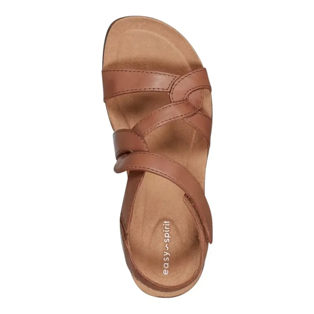 Easy Spirit Women's Minny Leather Round Toe Flat Sandals Brown Size 10